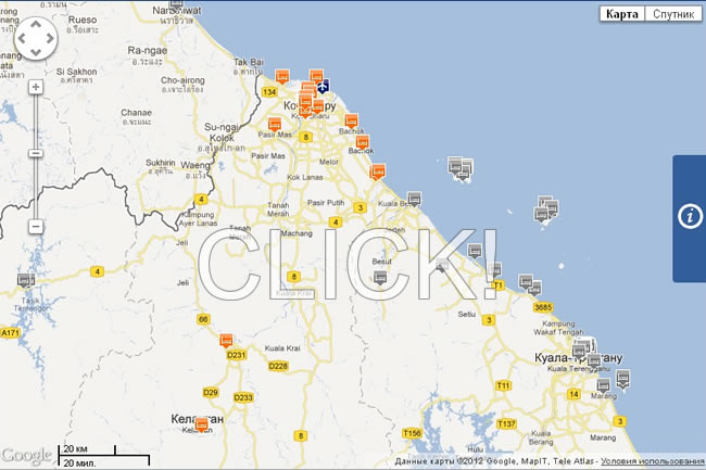 карта Келантана - отели на карте Келантана Малайзии 