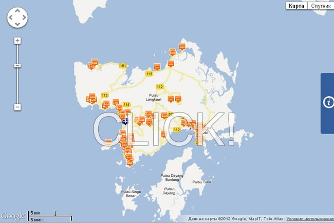 карта Лангкави- отели на карте  Лангкави Малайзии 